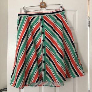 Pink, teal, and navy striped a-line skirt